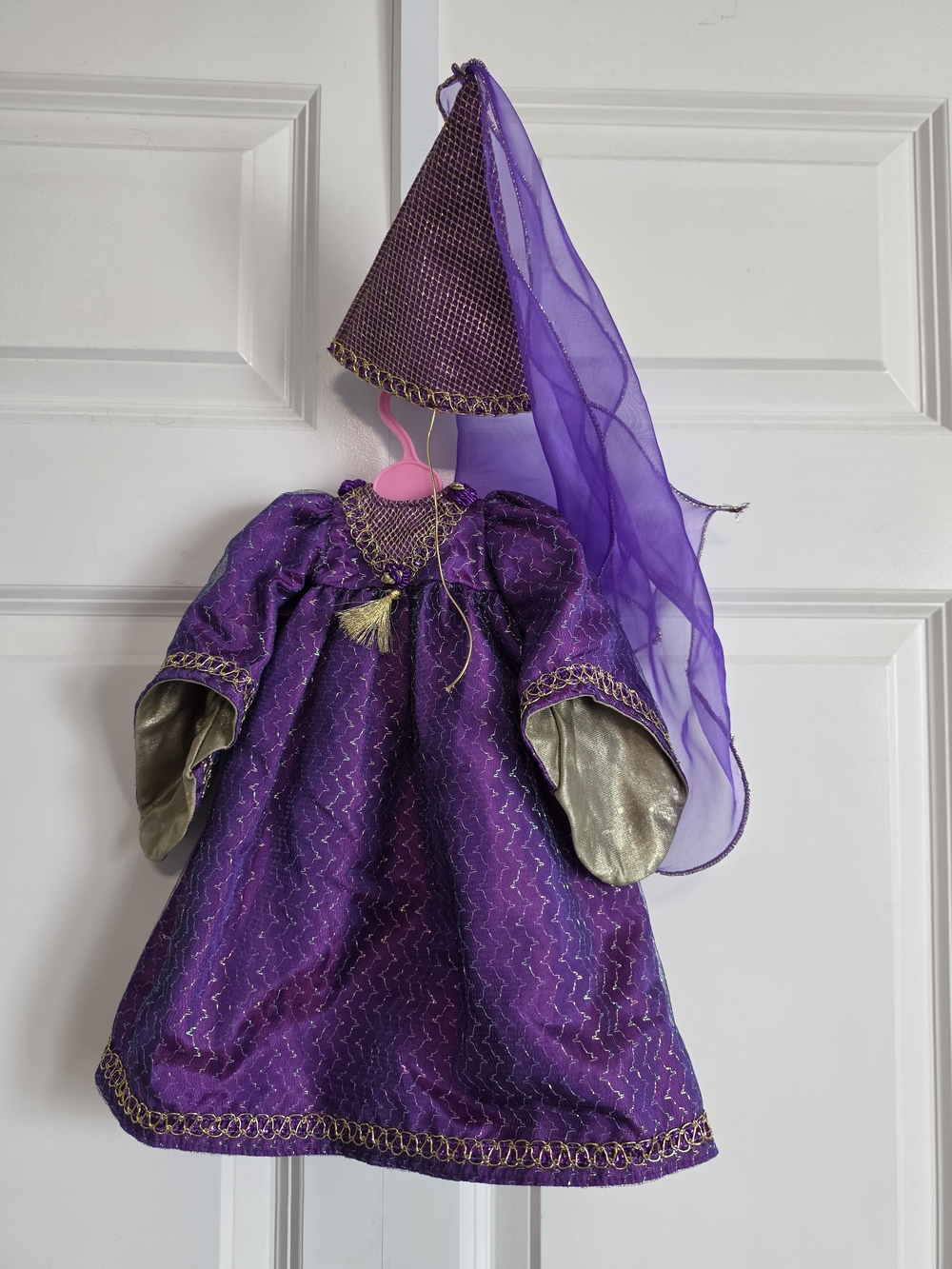 Purple gold Princess dress 18in american girl doll size with Pointed Hat